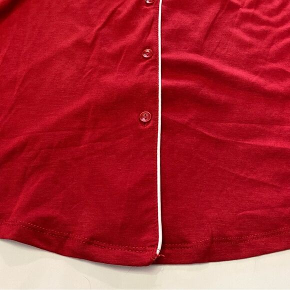 Cynthia Rowley Notch Collar Nightshirt Long Sleeve Red With White Trim Women's M - Picture 13 of 16